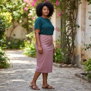 LuLaRoe Elegant Midi Skirt Womens 3XL Mauve Pink Metallic Ribbed Pencil Skirt